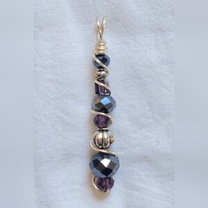 Handmade Wire Beaded Pendant Blue Purple Silver